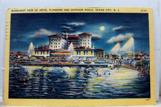 Jersey Nj Ocean City Hotel Flanders Outdoor Pools Moonlight Postcard Old Pc