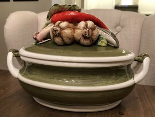 Vintage Arnart Ceramic Garden Harvest Soup Tureen Hand Painted Vegetables