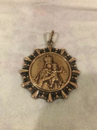 Vintage 10ct 10k Yellow Gold Virgin Mary & Jesus Christ Lord Medal Pendant Crown