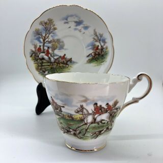 Regency Bone China Tally Ho Fox Hunt Tea Cup and Saucer Set Made In England 2