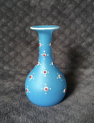 Rare 19th Century Antique Bristol Jeweled Enameled Blue Opaline Glass Vase