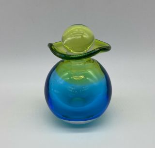 Hand Blown Blue Green Glass Perfume Bottle Vintage
