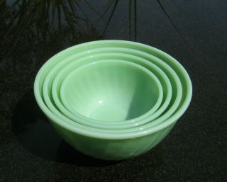 Vintage Fire King Jadite Green Swirl Nesting Bowls Set of 4 - 6,  7,  8,  9 