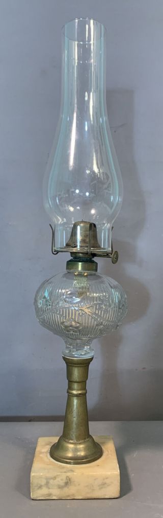 19thc Antique H B&h Victorian Era Pattern Glass Old Flower Oil Parlor Lamp