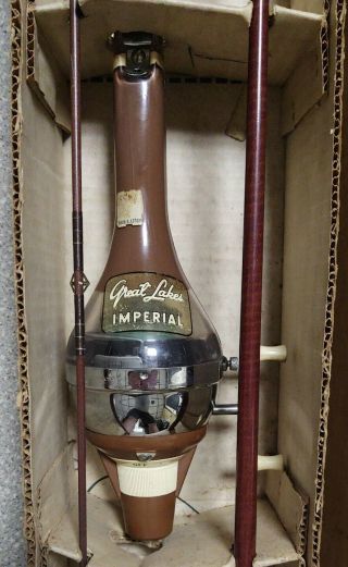 Vintage 1950s Great Lakes Imperial Whirlaway 85 Fishing Rod Reel Pole W/ Box