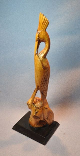 Vintage Heron Egret Wood Carving In Possibly Burl Wood Approx 14 " Tall