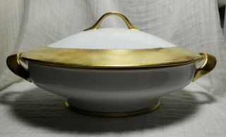 Antique Selb Bavaria Porcelain Covered Oval Serving Dish Heavy Gold Gilded