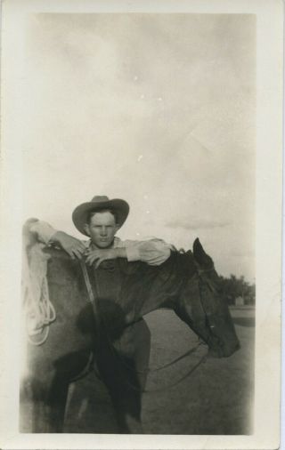 Vintage Photo.  Casual Portrait Of Young Cowboy W/ His Horse.