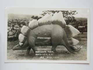 Stegosauras At Dinosaur Park Rapid City South Dakota Vintage Real Photo Postcard