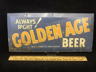 Vintage GOLDEN AGE beer Spokane Washington TOC tin over cardboard sign 2