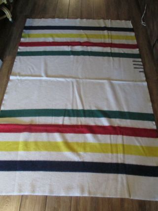Vintage Hudson Bay 100 Wool 96 " X 64 " Striped Blanket Made In England