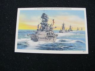 Vintage Linen Postcard Battleships Of The U.  S.  Fleet