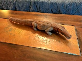 Americana Large Hand Carved Wood Alligator Sculpture Folk Art 24 " Long