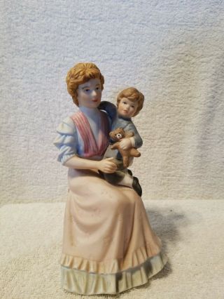 Homco Home Interiors Porcelain Figurine Lady W/ Boy In Lap 1460 Vgc 6 " Tall