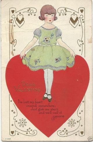 Vintage 1907 - 15 Valentine Day Pc - Embossed - Lost Heart - Young Woman