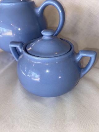 Lipton ' s Tea Light Blue Teapot Set (Tea Pot,  Sugar,  Creamer) by Hall 1930s 2