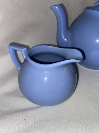 Lipton ' s Tea Light Blue Teapot Set (Tea Pot,  Sugar,  Creamer) by Hall 1930s 3