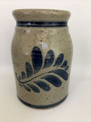 Stoneware Crock With Blue Motif Signed By The Artist 6.  25”
