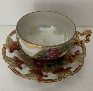 Vintage Hand Painted 3 Footed Tea Cup & Saucer Royal Sealy Japan