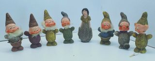 Vtg Paper Mache Disney Snow White Seven Dwarfs Germany Candy Container Ornaments