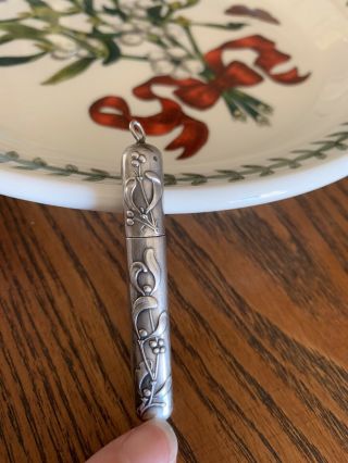 Mistletoe Solid Silver Chatelaine Needle Toothpick Case French Pendant A Nouveau