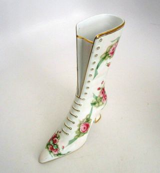 Burton Porcelain High Top Victorian Button Boot Shoe Ceramic Shabby & Roses Vase