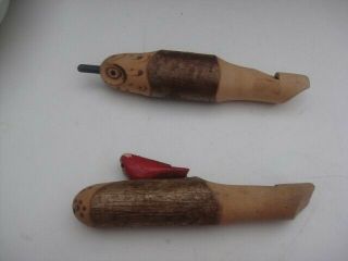 Antique Vintage Primitive Folk Art Handmade Bird Theme Wood Whistle Two Pair