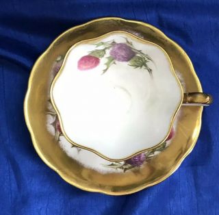 Queen Anne Footed Cup Teacup Saucer Set England Purple Pink Gold THISTLE 5295 3
