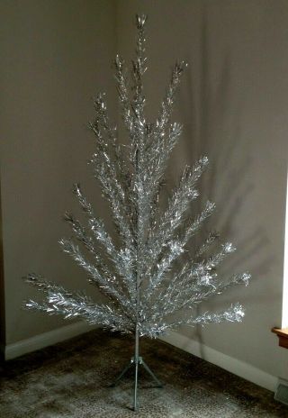 Vintage Fairyland 6 1/2 Foot Aluminum Silver Christmas Tree Mid Century Modern