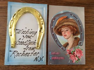 Two Horseshoe Good Luck - Vintage Postcards Rochester Ny,  Gibson Girl