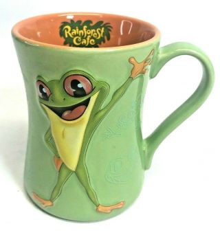 Rainforest Cafe Green Orange Tree Frog Coffee Mug Cup 3d Embossed Frog 12oz.