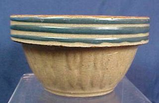 Vintage Blue Yellow Stripe Stoneware Bowl Small Size Yellow Three Stripes
