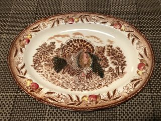Antique Brown Transferware Turkey Platter Thanksgiving Ironstone Vintage Plate