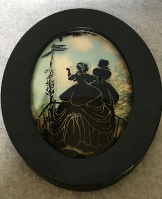 Vintage Silhouette Oval Frame Picture Victorian Couple