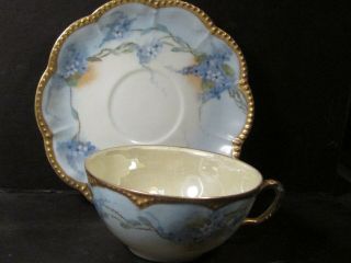 Vintage Haviland France Forget Me Not Cup & Saucer Yellow Lining In Cup