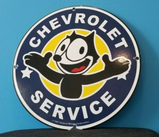 Vintage Felix Cat Chevrolet Porcelain Gas Auto Motor Trucks Service Sign
