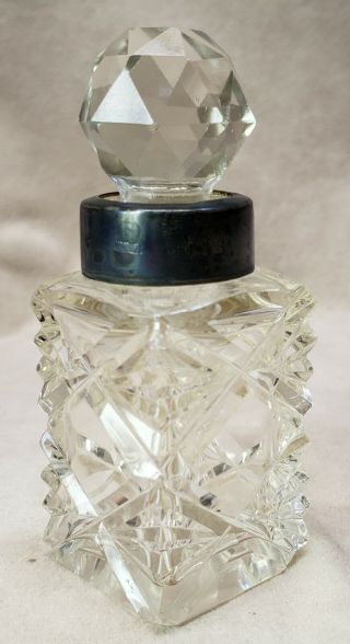 Antique 1900 Sterling Silver And Cut Glass Perfume Bottle Birmingham England
