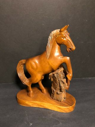 Vintage Hand Carved Rearing Stallion Horse Wood Sculpture Statue Philippines 10 "