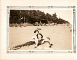 Vintage Found Photo,  Sexy Lady At Beach In Bathing Suits.  Lesbian Int.  C1920s 8
