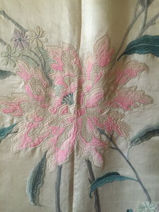 Large Antique Vintage Chinese Fine Silk Embroidery Flower Plant (75” x 59” in. ) 2