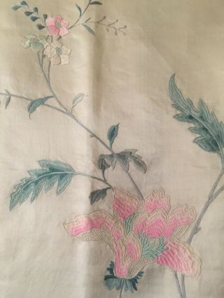 Large Antique Vintage Chinese Fine Silk Embroidery Flower Plant (75” x 59” in. ) 3