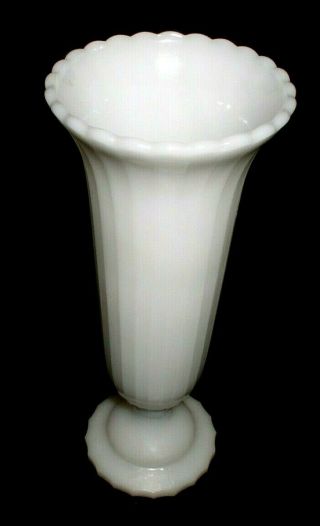 Vintage Napco Cleveland 1189 White Milk Glass Ribbed Pedestal Flower Vase