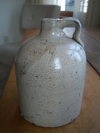 Small Stoneware Jug Antique American Salt Glaze Country Pottery 19th Century.
