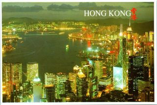 Aerial View Hong Kong Victoria Harbour Night Lights Vintage 4x6 Postcard A38