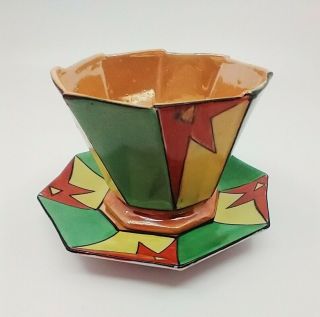 Vintage Colorful Boho Luster Ware Style Cup And Saucer Hand Painted In Japan