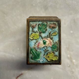 Antique Vintage Brass And Enamel Pill Box - Stamped China