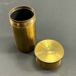 Vintage Ernst Leitz Wetzlar No.  4 Microscope Objective Brass Case Canister Box