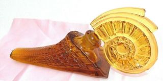 Vintage Bohemian Art Deco Amber Glass Perfume Bottle Amber Seashell Dipstick