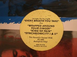 THE POLICE - Synchronicity - 1983 A&M Vinyl 12  Lp.  / VG,  / Prog Rock AOR 3