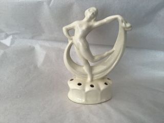 Vintage Art Deco Lady Flower Frog Creamy White With 8 Holes